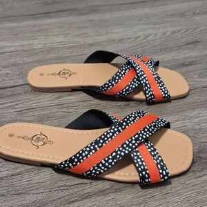 💥$5 BUNDLED💥♡Sole Mates Orange Strip Criss Cross  Women's Sandals Sz 8